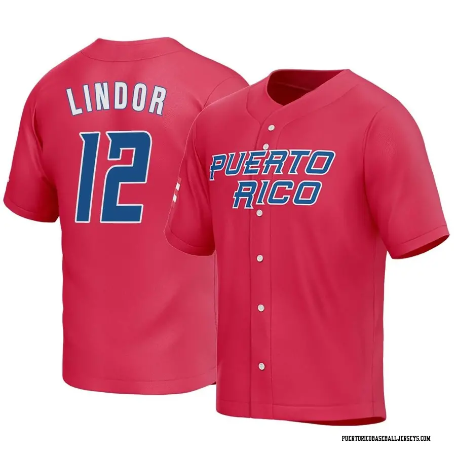 Can Custom Lindor #12 Puerto Rico Baseball Jersey 2023 Classic Jersey Red  S-5XL