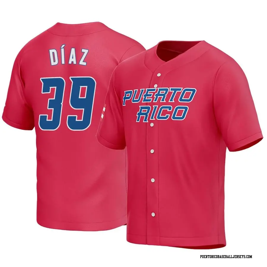 Men's Puerto Rico Baseball #39 Edwin Diaz Number 2023 Red World